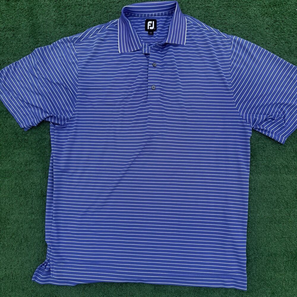 FootJoy FJ Golf Polo Shirt Mens XL Blue Striped Wooster CC Moisture Wicking